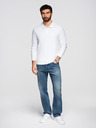 Ombre Clothing Pánské tričko BASIC s dlouhým rukávem a polo límcem - bílé V1 OM-POBL-0162 Ombre Clothing