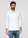 Ombre Clothing Pánské tričko BASIC s dlouhým rukávem a polo límcem - bílé V1 OM-POBL-0162 Ombre Clothing