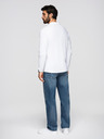 Ombre Clothing Pánské tričko BASIC s dlouhým rukávem a polo límcem - bílé V1 OM-POBL-0162 Ombre Clothing