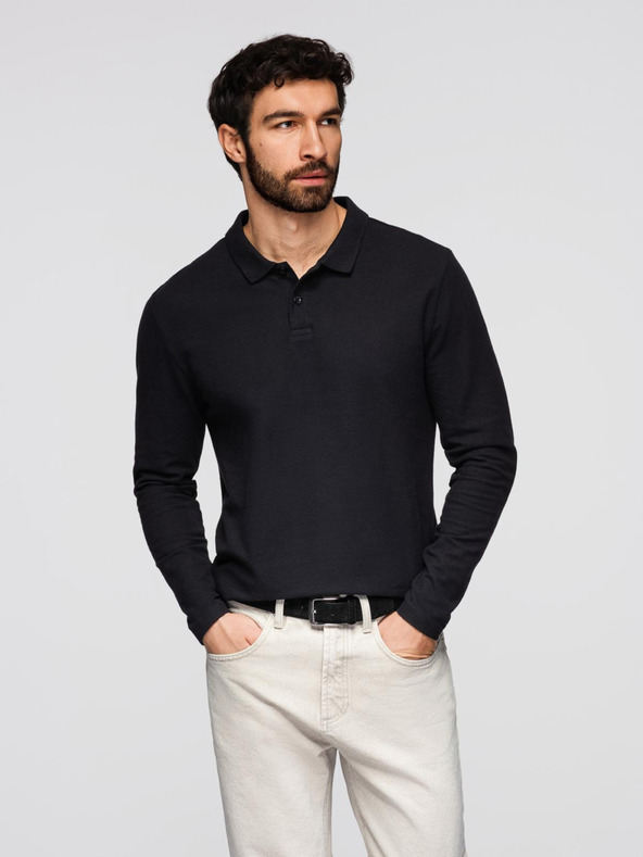 Ombre Clothing Pánská polokošile BASIC s dlouhým rukávem - černá V2 OM-POBL-0162 Ombre Clothing