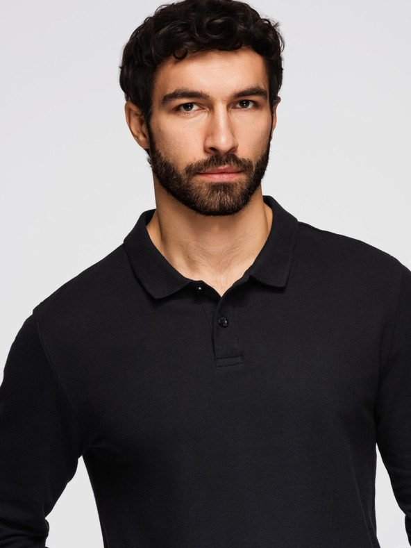 Ombre Clothing Pánská polokošile BASIC s dlouhým rukávem - černá V2 OM-POBL-0162 Ombre Clothing