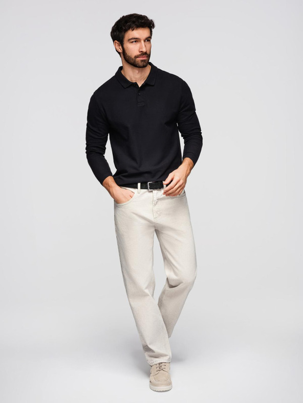 Ombre Clothing Pánská polokošile BASIC s dlouhým rukávem - černá V2 OM-POBL-0162 Ombre Clothing