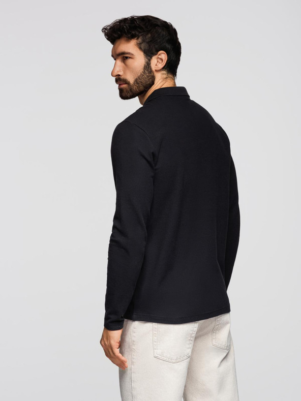 Ombre Clothing Pánská polokošile BASIC s dlouhým rukávem - černá V2 OM-POBL-0162 Ombre Clothing