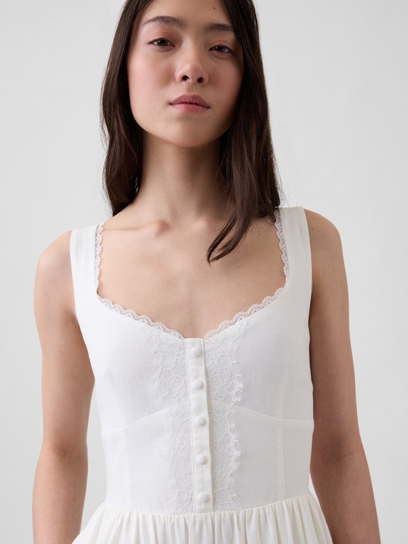 GAP Lněné maxi šaty s kapsami a krajkou GAP