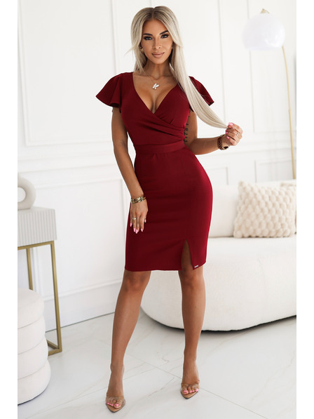 numoco Elegantní šaty s psaníčkovým výstřihem - vínová barva Numoco NINA