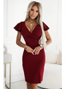 numoco Elegantní šaty s psaníčkovým výstřihem - vínová barva Numoco NINA