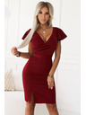 numoco Elegantní šaty s psaníčkovým výstřihem - vínová barva Numoco NINA