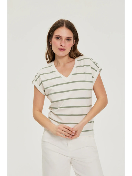 Moodo Olive Green Striped Blouse Moodo