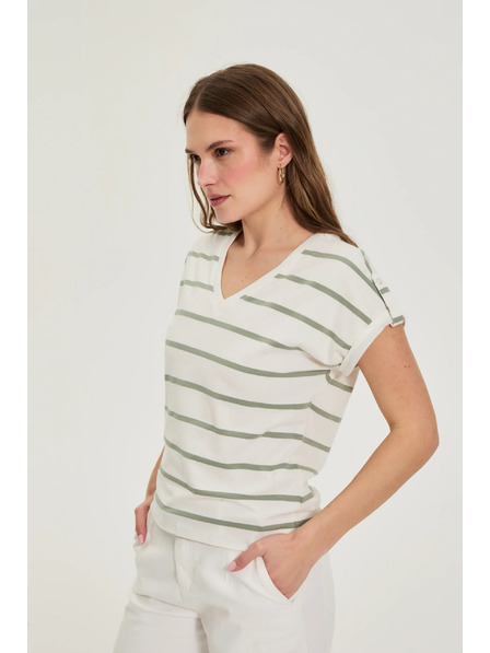Moodo Olive Green Striped Blouse Moodo