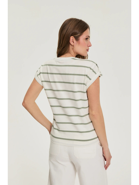 Moodo Olive Green Striped Blouse Moodo