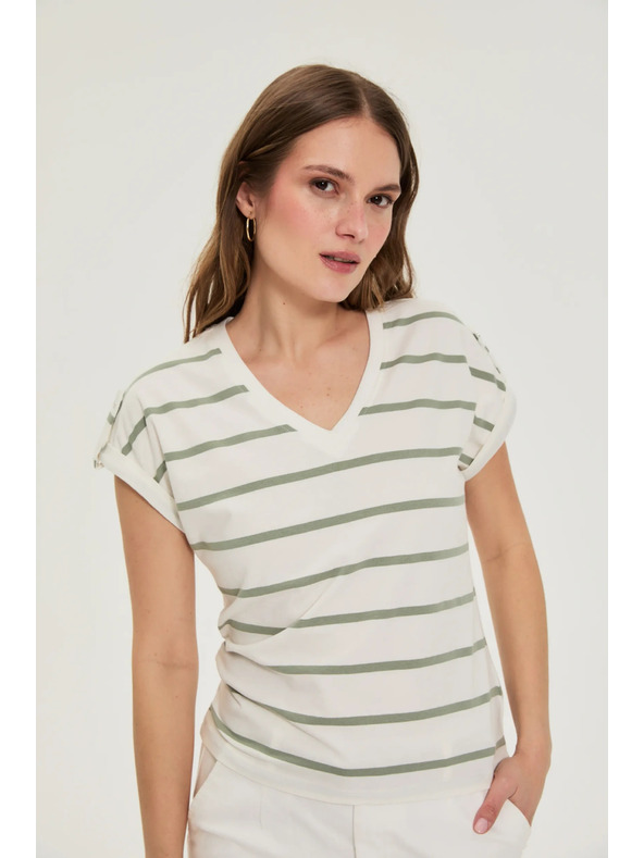 Moodo Olive Green Striped Blouse Moodo