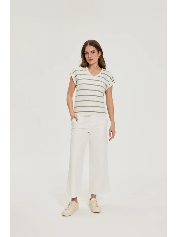 Moodo Olive Green Striped Blouse Moodo
