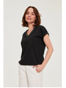 Moodo Bavlněné tričko s výstřihem do véčka černé Moodo