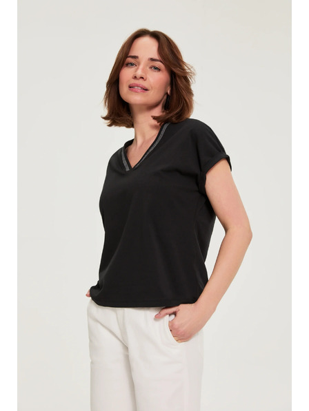 Moodo Bavlněné tričko s výstřihem do véčka černé Moodo