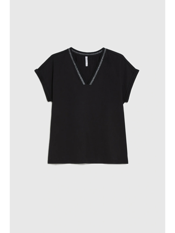 Moodo Bavlněné tričko s výstřihem do véčka černé Moodo