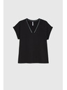 Moodo Bavlněné tričko s výstřihem do véčka černé Moodo