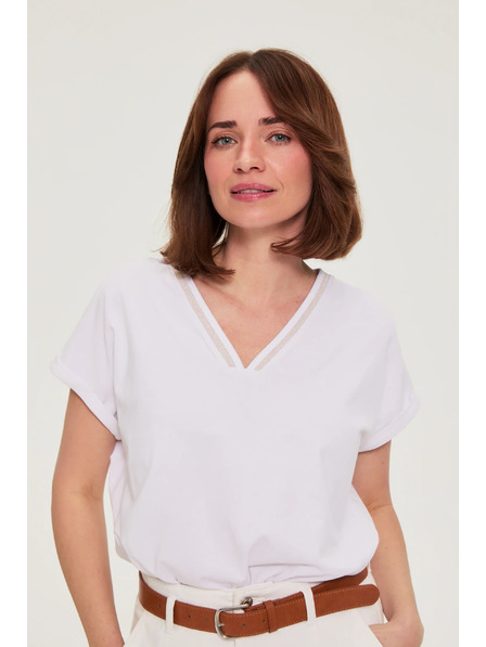 Moodo Bavlněné tričko s výstřihem do véčka bílé Moodo