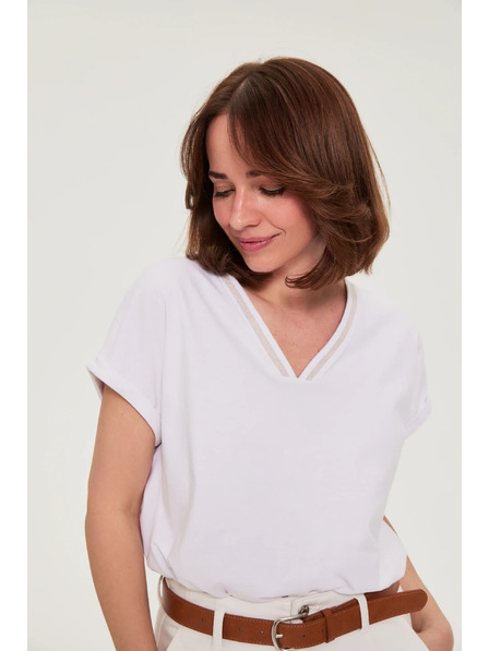 Moodo Bavlněné tričko s výstřihem do véčka bílé Moodo