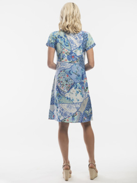 Orientique Modré dámské květované šaty s příměsí lnu Orientique