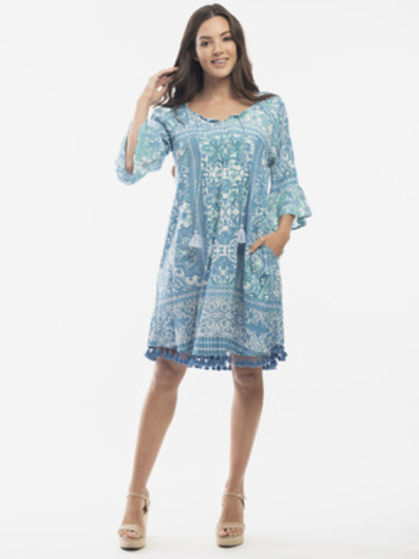 Orientique Modré dámské vzorované šaty