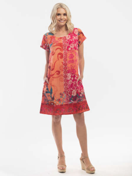 Orientique Červeno-oranžové dámské vzorované šaty