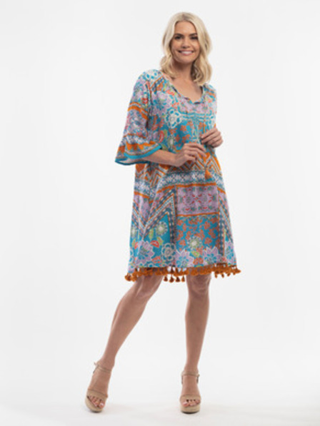 Orientique Tyrkysové dámské vzorované šaty