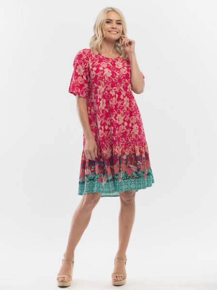 Orientique Tmavě růžové dámské květované šaty