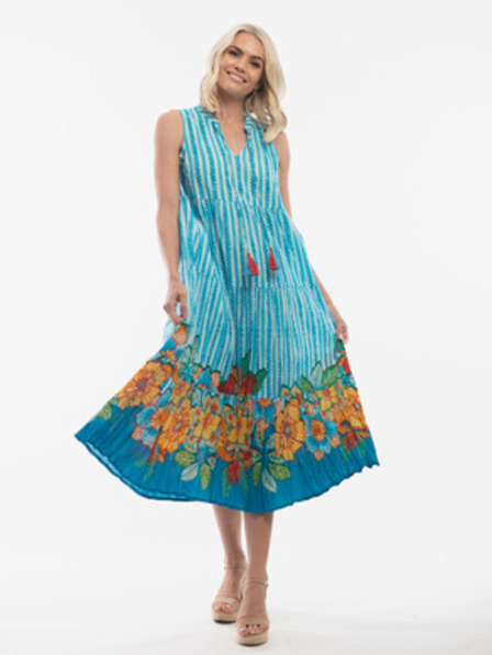 Orientique Bílo-světle modré dámské vzorované oboustranné šaty