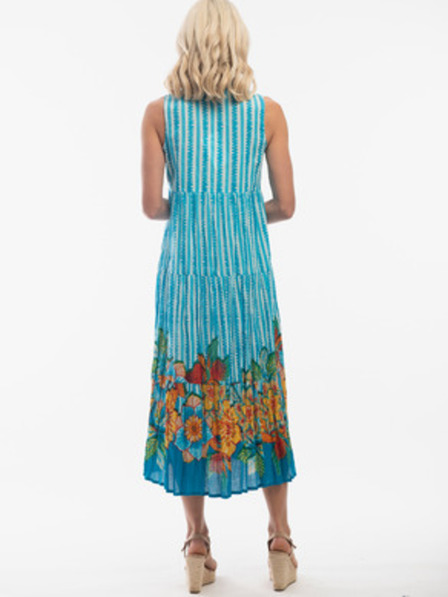 Orientique Bílo-světle modré dámské vzorované oboustranné šaty