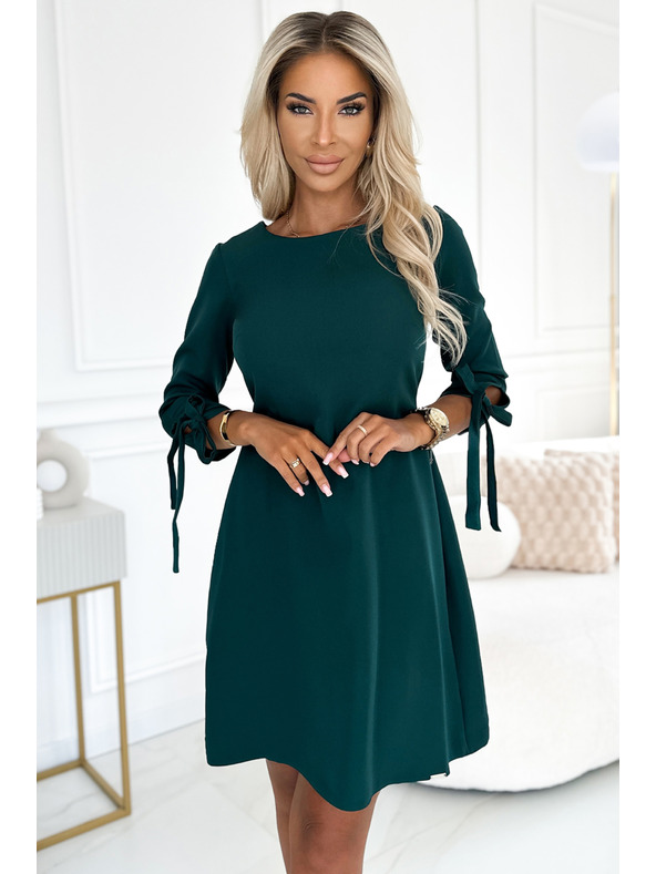 numoco Trapézové šaty s mašlemi - zelené Numoco ALICE