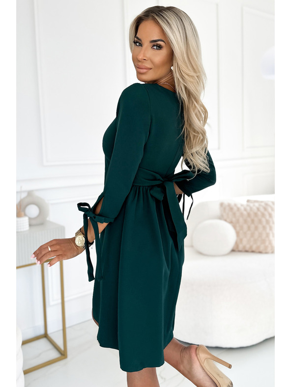 numoco Trapézové šaty s mašlemi - zelené Numoco ALICE