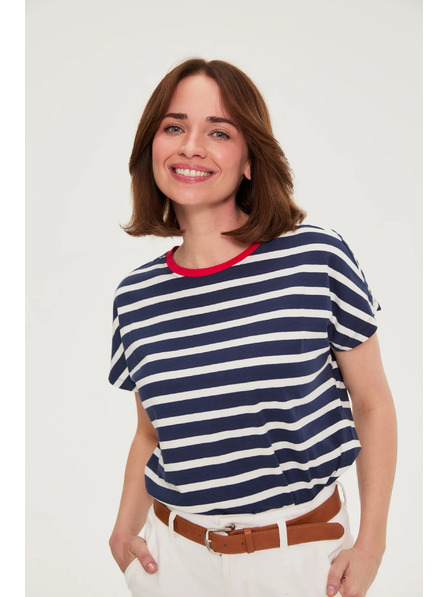 Moodo Bavlněné tričko pruhované tmavě modré Moodo