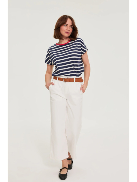 Moodo Bavlněné tričko pruhované tmavě modré Moodo