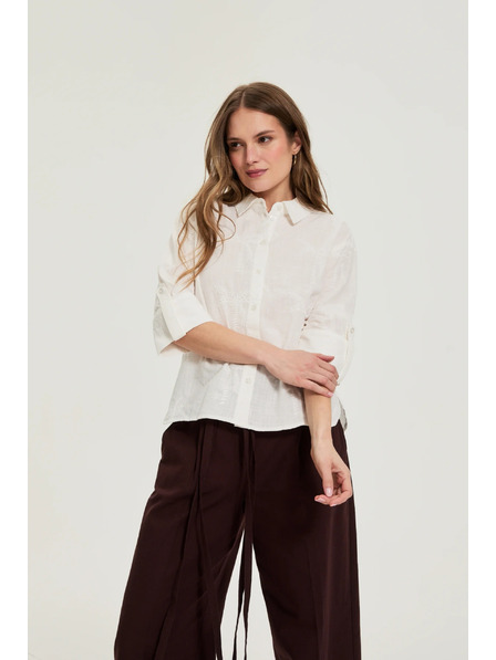 Moodo Bavlněná košile s rukávy 3/4 bílá Moodo