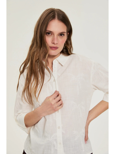 Moodo Bavlněná košile s rukávy 3/4 bílá Moodo