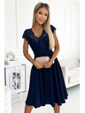 numoco Šifonové šaty s krajkovým výstřihem - Tmavě modrá Numoco LINDA