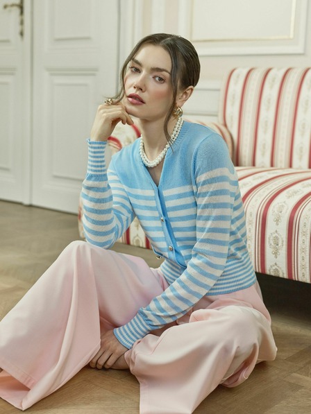 Orsay Světle modrý pruhovaný dámský kardigan ORSAY