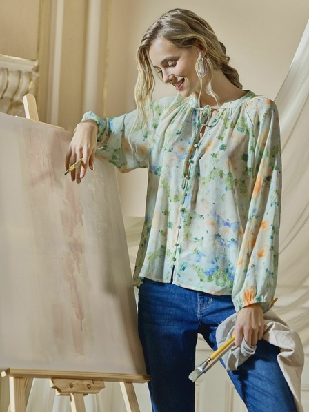 Orsay Světle zelená vzorovaná dámská halenka ORSAY