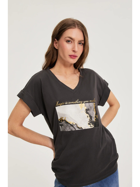 Moodo Bavlněná halenka s potiskem šedá Moodo