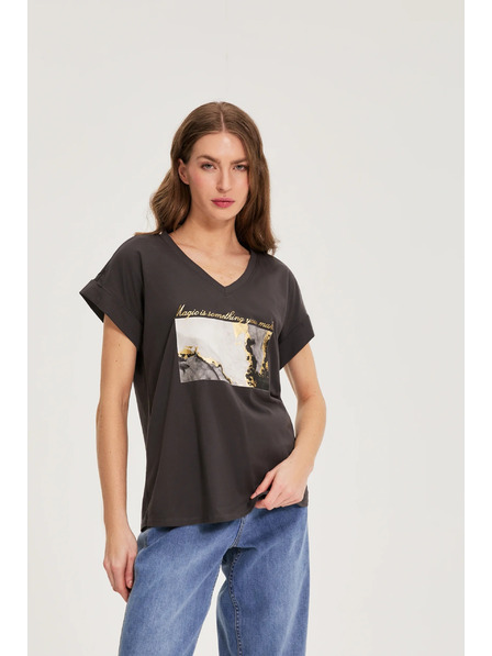 Moodo Bavlněná halenka s potiskem šedá Moodo