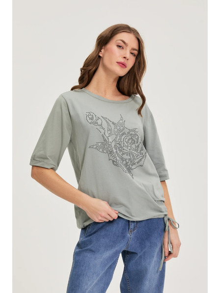 Moodo Bavlněná halenka s korálky olivová Moodo