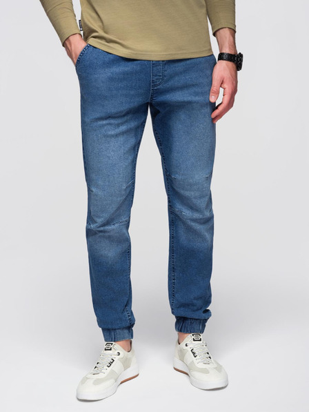 Ombre Clothing Pánské džínové kalhoty JOGGERS s pracím efektem - modré V2 OM-PADJ-0267 Ombre Clothing