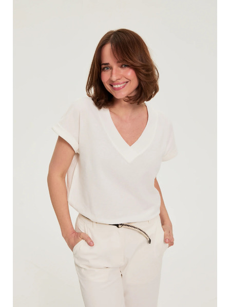 Moodo Bavlněná halenka s V výstřihem bílá Moodo