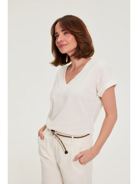 Moodo Bavlněná halenka s V výstřihem bílá Moodo