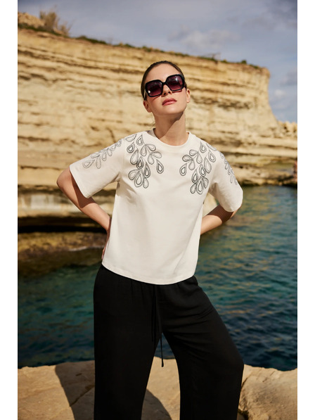 Moodo Bavlněná halenka s potiskem bílá Moodo