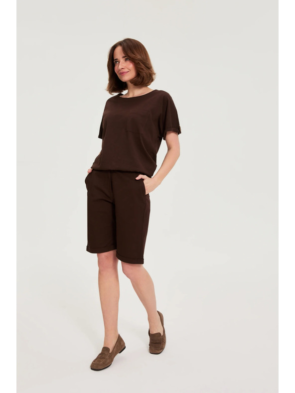 Moodo Bavlněné šortky hnědé Moodo