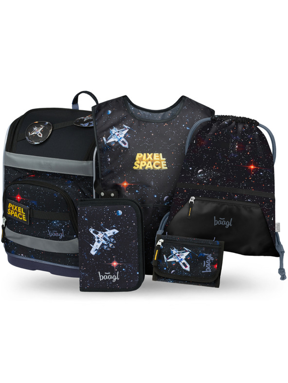 BAAGL  BAAGL SET 5 Zippy Plus Pixel Space: aktovka, penál, sáček, zástěra, peněženka