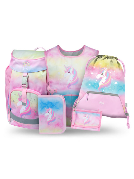 BAAGL  BAAGL SET 5 Airy Rainbow Unicorn: batoh, penál, sáček, zástěra, peněženka