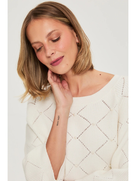 Moodo Béžový svetr zdobený korálky Moodo