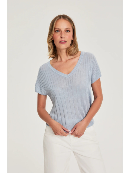 Moodo Světle modrý svetr s krátkými rukávy Moodo